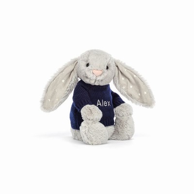 Jellycat Bashful Shimmer Bunny with Navy Jumper New Zealand | BUGQR8579